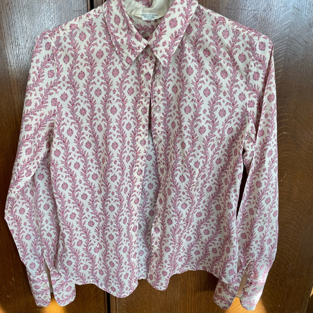 American Eagle Outfitters, Pink and Cream Cotton  Blouse, Size 2